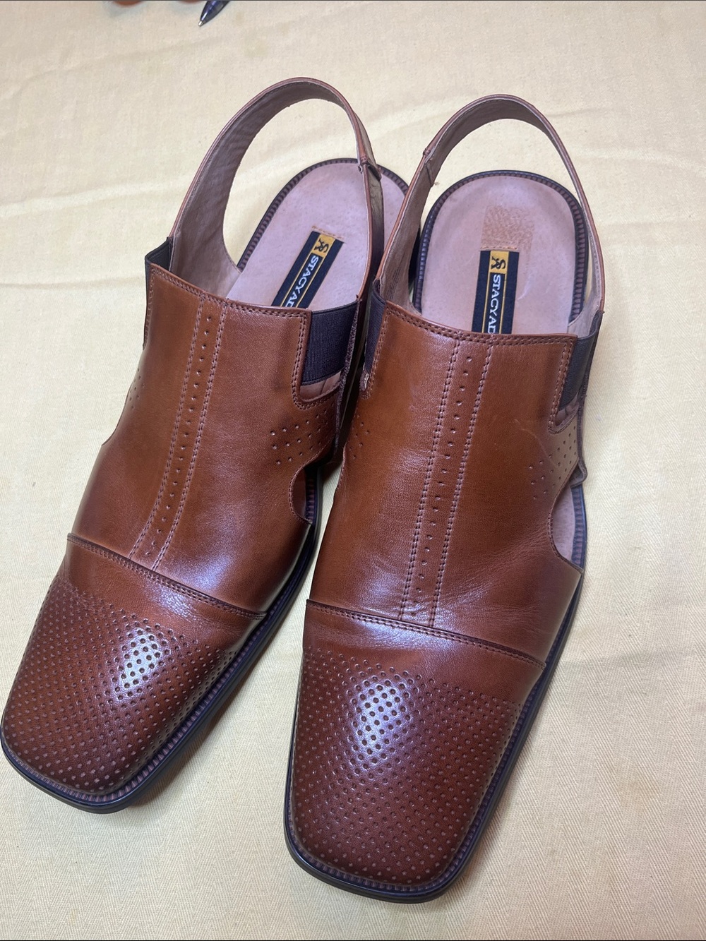 Stacy Adams Brown Leather Perforated Slingback Loafers